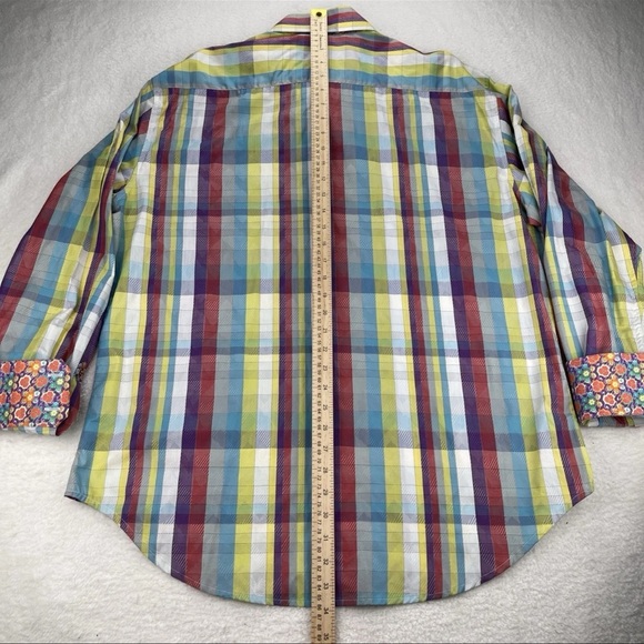 Robert Graham Shirt Mens XL Floral Orange Gingham Multicolored Flip Cuff Button - Picture 8 of 12